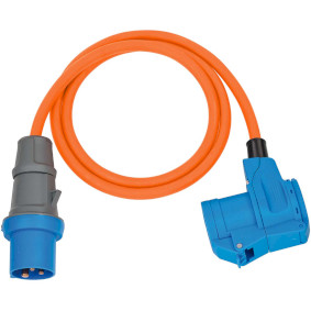CEE adaptérový kabel Campingový 1,5m kabel v oranžové barvì (CEE zástrèka a úhlová spojka vèetnì kombinované zásuvky bezpeènostn