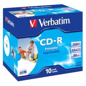 CD-R AZO Wide Inkjet Printable 700 MB 52x 10 Pack vøeteno