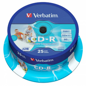 CD-R AZO Wide Inkjet Printable 700 MB 52x 25 Pack Vøeteno