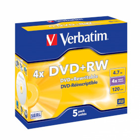 DVD RW 4x 4.7GB 5 Pack Jewel Case Matné Støíbro